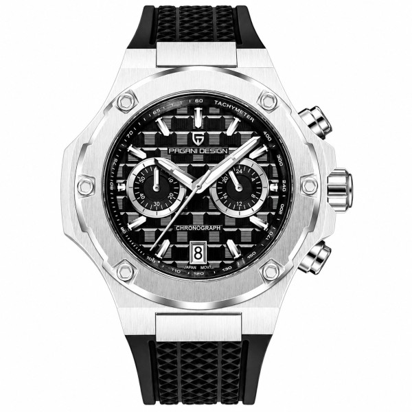 Мужские часы Pagani Design PD-YS032 Silver-White-Black Rubber с сапфировым стеклом и механизмом Seiko