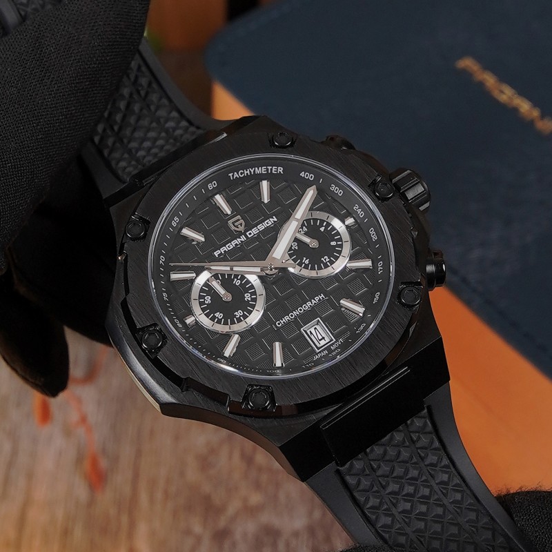 Мужские часы Pagani Design PD-YS032 Black-Black-Black Rubber с сапфировым стеклом и хронографом