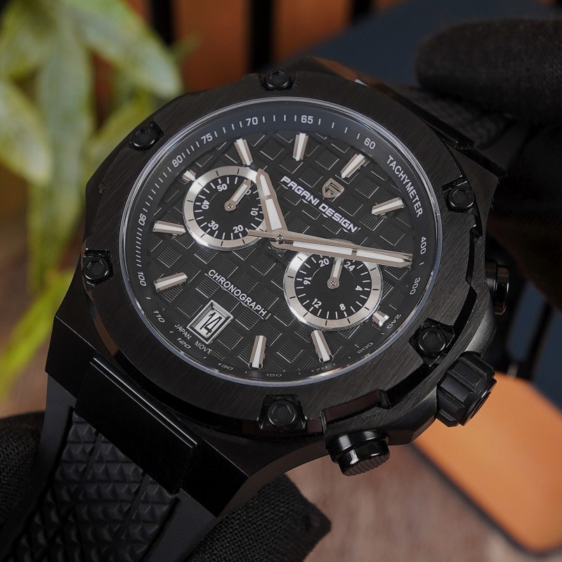 Мужские часы Pagani Design PD-YS032 Black-Black-Black Rubber с сапфировым стеклом и хронографом