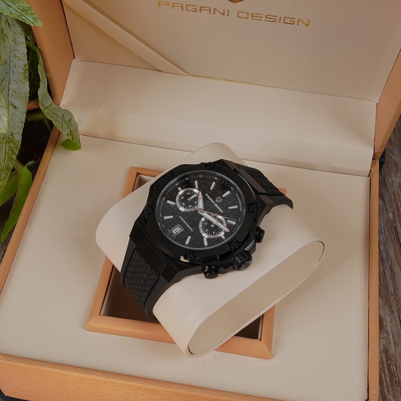 Мужские часы Pagani Design PD-YS032 Black-Black-Black Rubber с сапфировым стеклом и хронографом