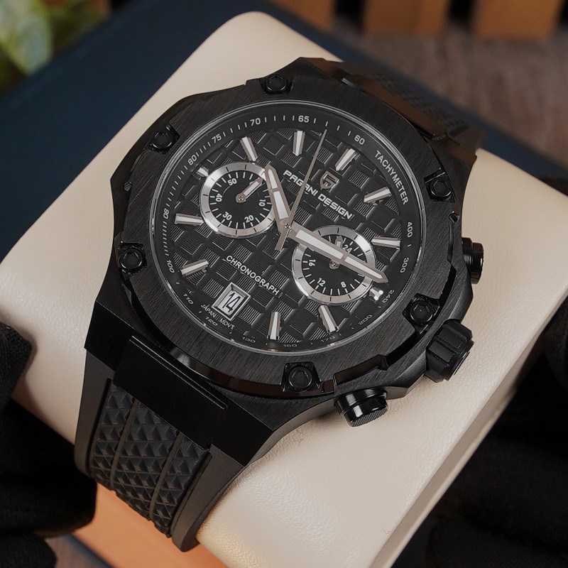 Мужские часы Pagani Design PD-YS032 Black-Black-Black Rubber с сапфировым стеклом и хронографом