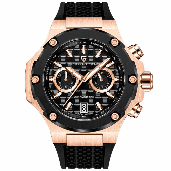 Мужские часы Pagani Design PD-YS032 Rose Gold-Black с сапфировым стеклом и хронографом SEIKO VK64