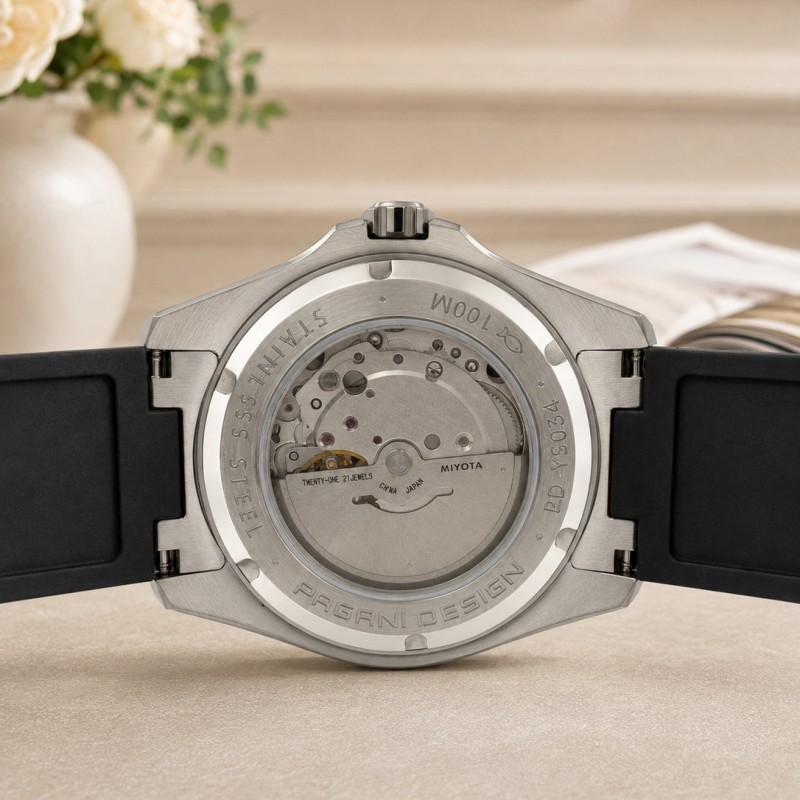 Мужские часы Pagani Design PD-YS034 Silver-Blue-Black с сапфировым стеклом и механизмом Miyota 8215
