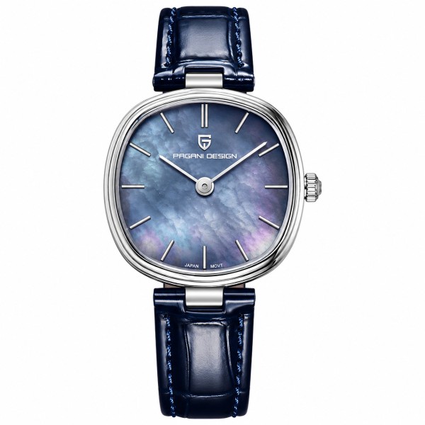 Жіночий годинник Pagani Design PD-1825 Silver-Blue Leather з сапфіровим склом та японським механізмом Miyota