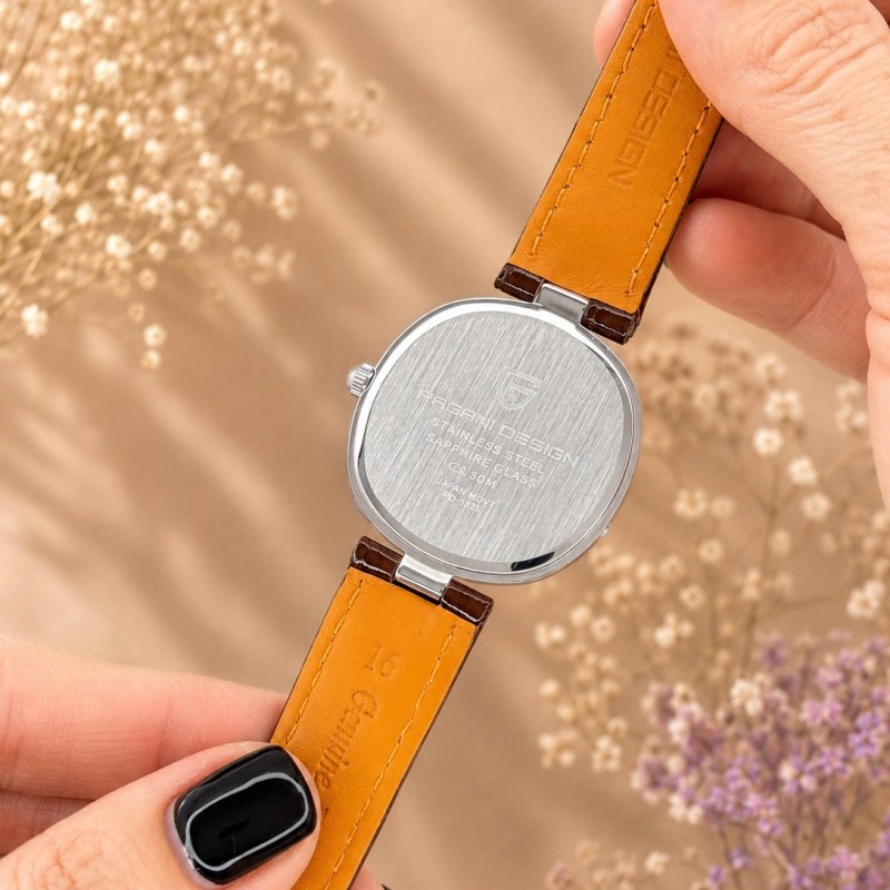 Жіночий годинник Pagani Design PD-1825 Silver-Brown Leather з сапфіровим склом та японським механізмом