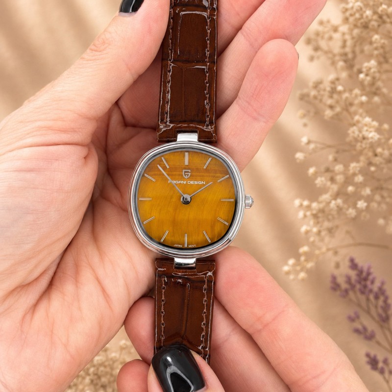 Жіночий годинник Pagani Design PD-1825 Silver-Brown Leather з сапфіровим склом та японським механізмом