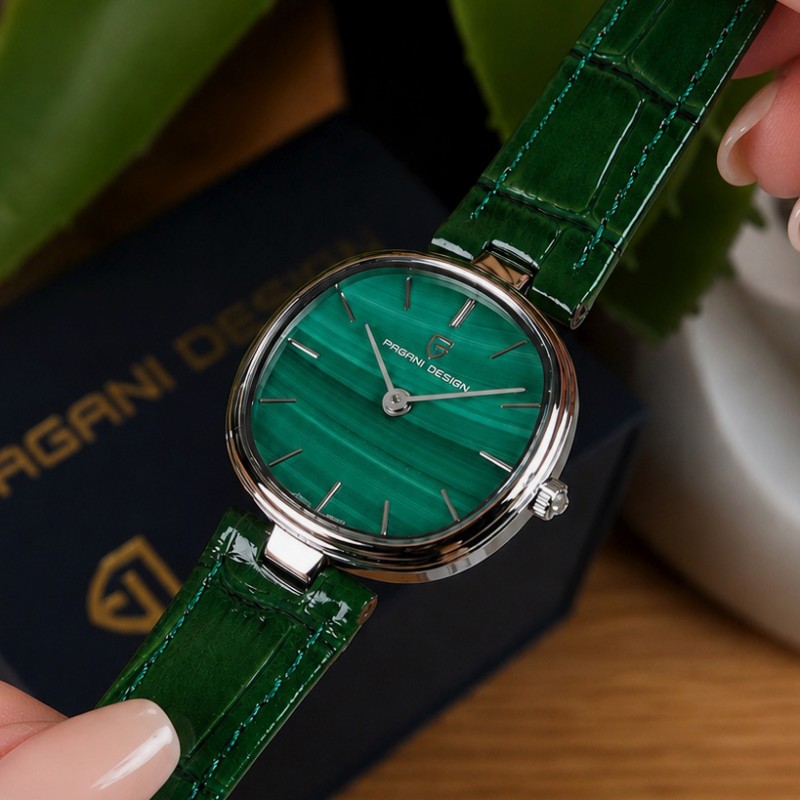 Жіночий годинник Pagani Design PD-1825 Silver-Green Leather із сапфіровим склом та японським механізмом