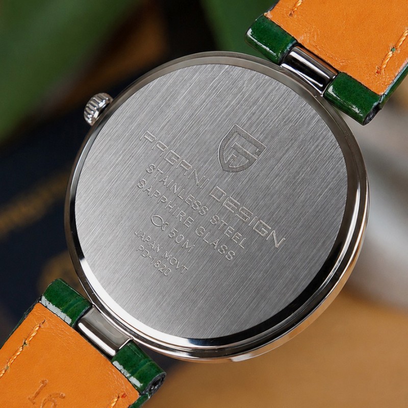 Жіночий годинник Pagani Design PD-1825 Silver-Green Leather із сапфіровим склом та японським механізмом