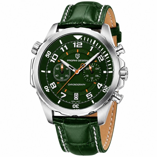 Мужские часы Pagani Design PD-1811 Green-Silver с хронографом и сапфировым стеклом