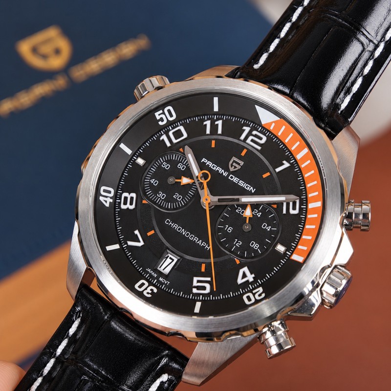 Чоловічий годинник Pagani Design PD-1811 Black-Silver з сапфіровим склом та хронографом