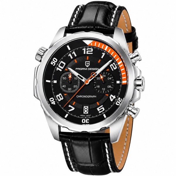 Чоловічий годинник Pagani Design PD-1811 Black-Silver з сапфіровим склом та хронографом