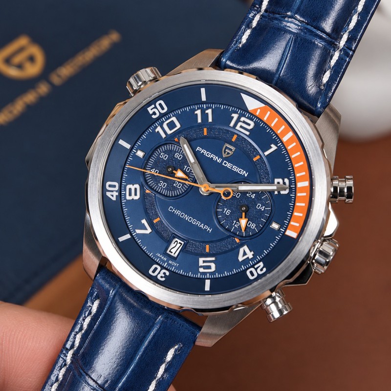 Чоловічий годинник Pagani Design PD-1811 Blue-Silver з хронографом та сапфіровим склом