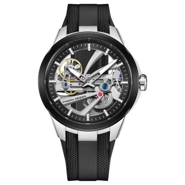 Мужские часы Pagani Design PD-YS030 Silver-Black Rubber с сапфировым стеклом и автоподзаводом