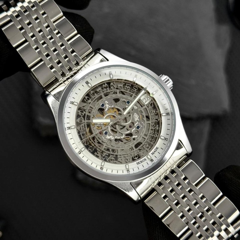 Мужские часы Skrox 7049 Silver с автоподзаводом и минеральным стеклом