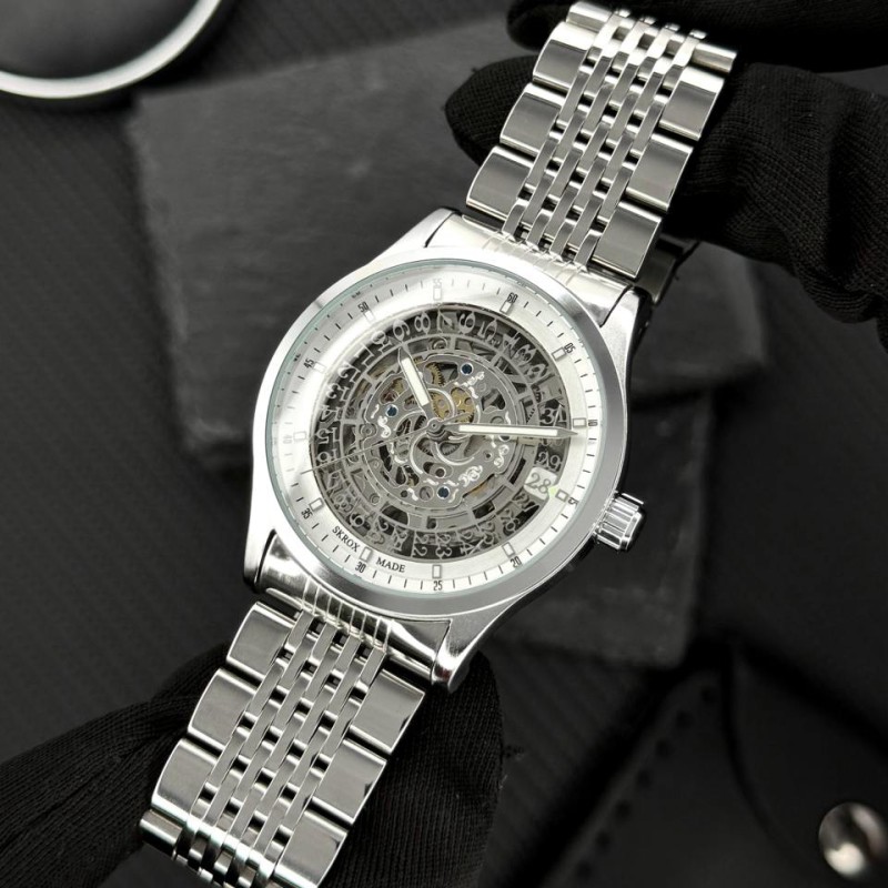 Мужские часы Skrox 7049 Silver с автоподзаводом и минеральным стеклом