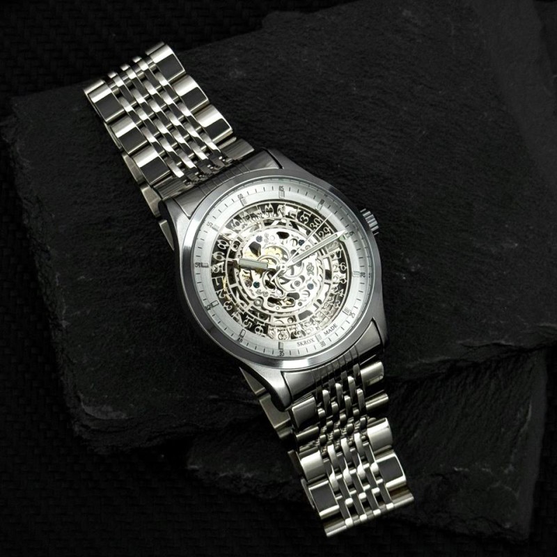 Мужские часы Skrox 7049 Silver с автоподзаводом и минеральным стеклом