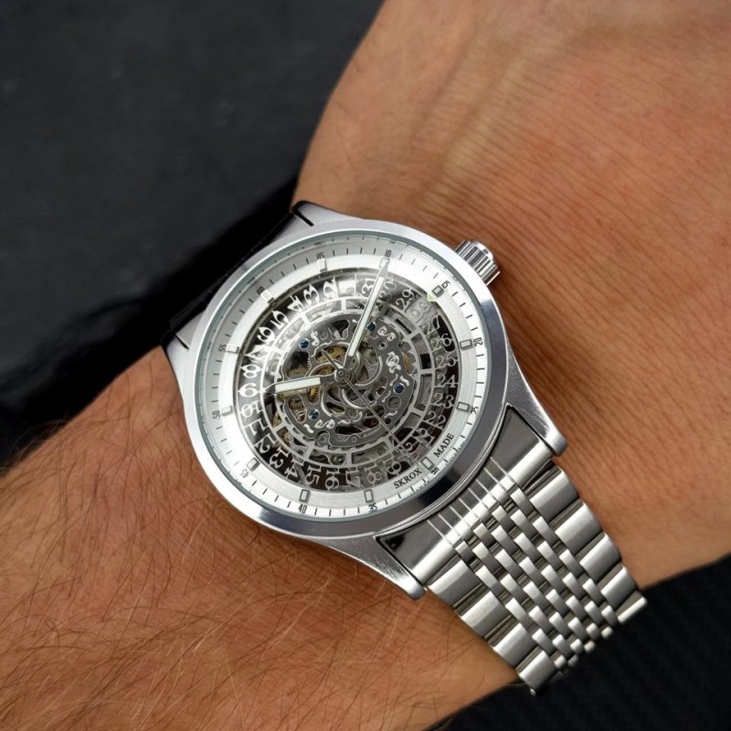 Мужские часы Skrox 7049 Silver с автоподзаводом и минеральным стеклом