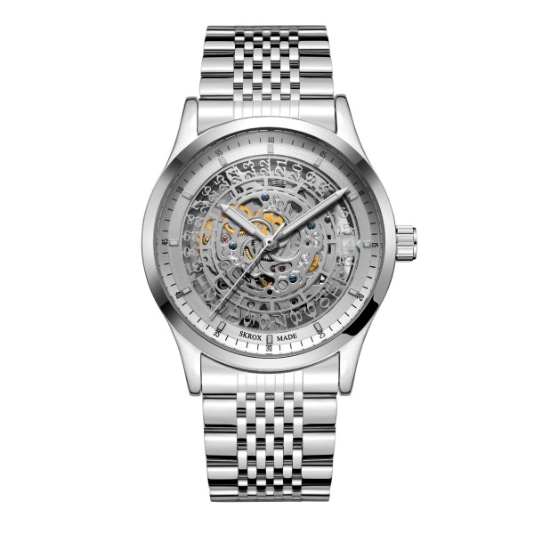 Мужские часы Skrox 7049 Silver с автоподзаводом и минеральным стеклом