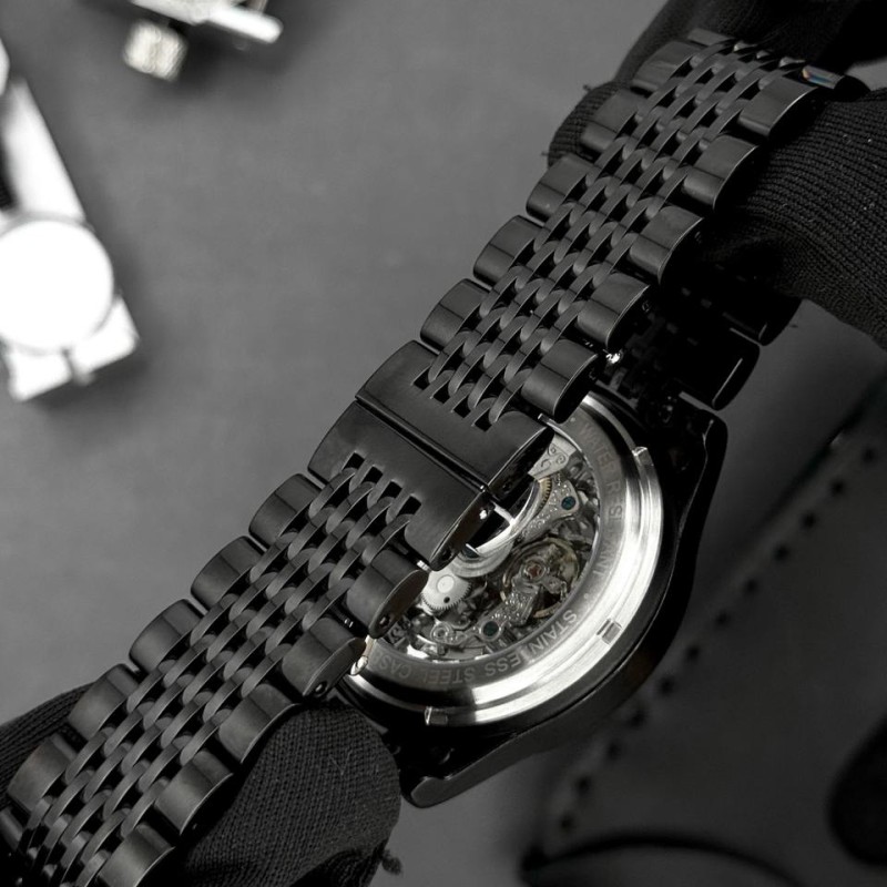 Мужские механические часы Skrox 7049 Black с автоподзаводом и стальным браслетом