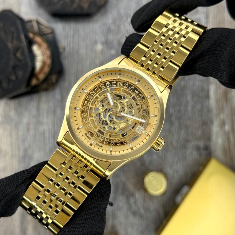Мужские механические часы Skrox 7049 Gold с автоподзаводом и японским механизмом