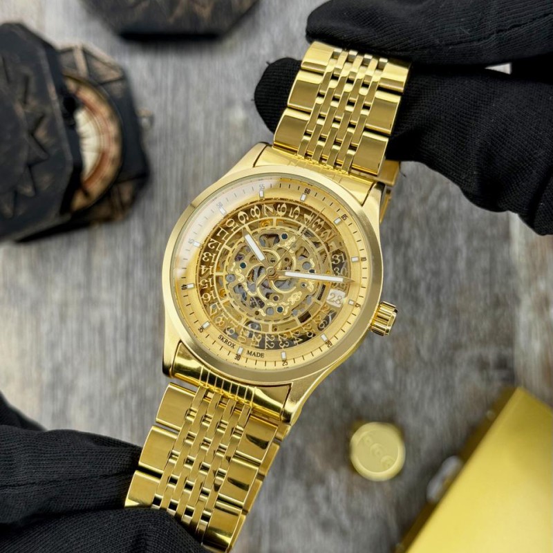 Мужские механические часы Skrox 7049 Gold с автоподзаводом и японским механизмом