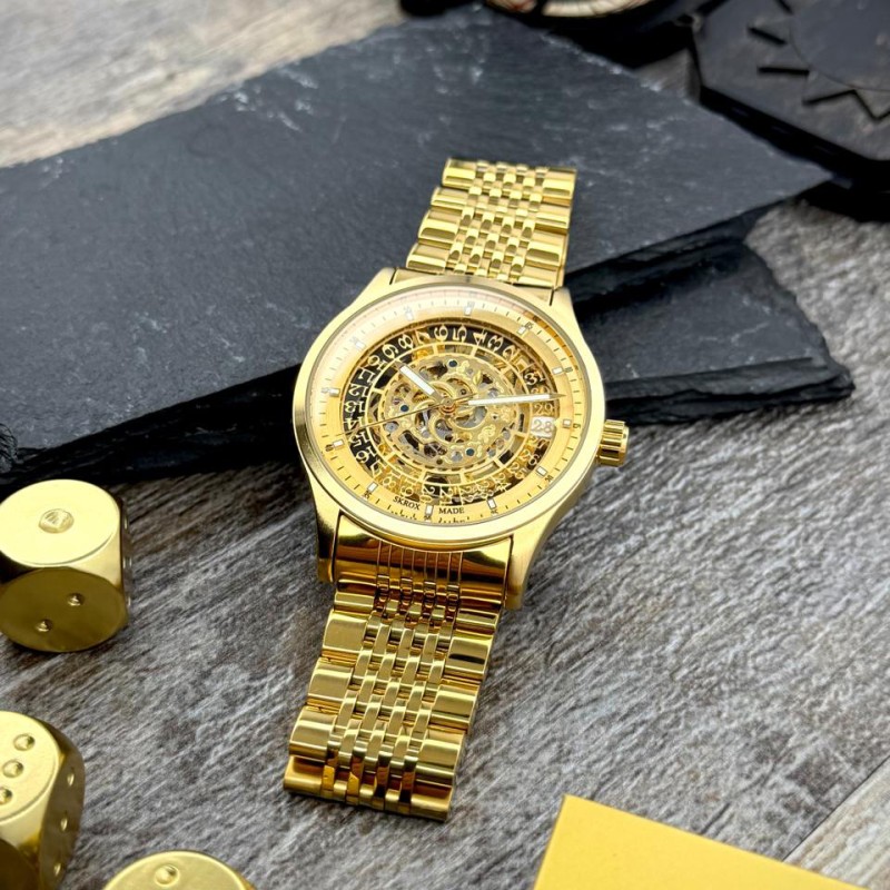 Мужские механические часы Skrox 7049 Gold с автоподзаводом и японским механизмом