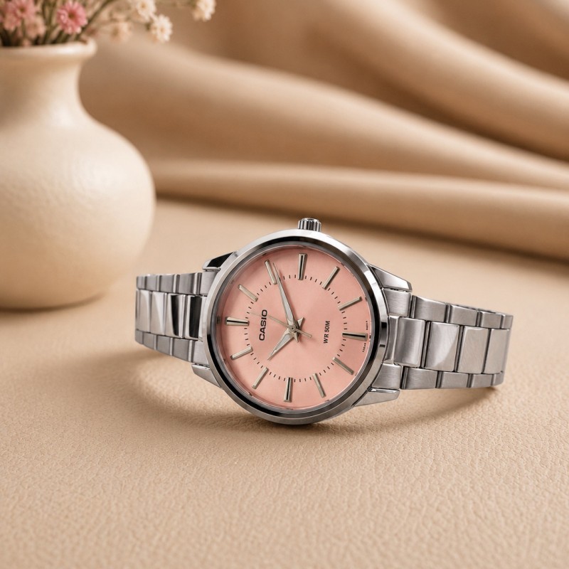 Женские часы Casio LTP-1303D-4A с розовым циферблатом и стальным браслетом