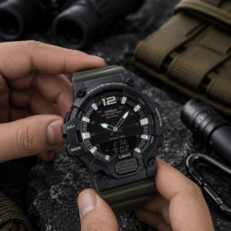 Мужские часы Casio HDC-700-3A спортивные с водозащитой 10 ATM и комбинированным циферблатом