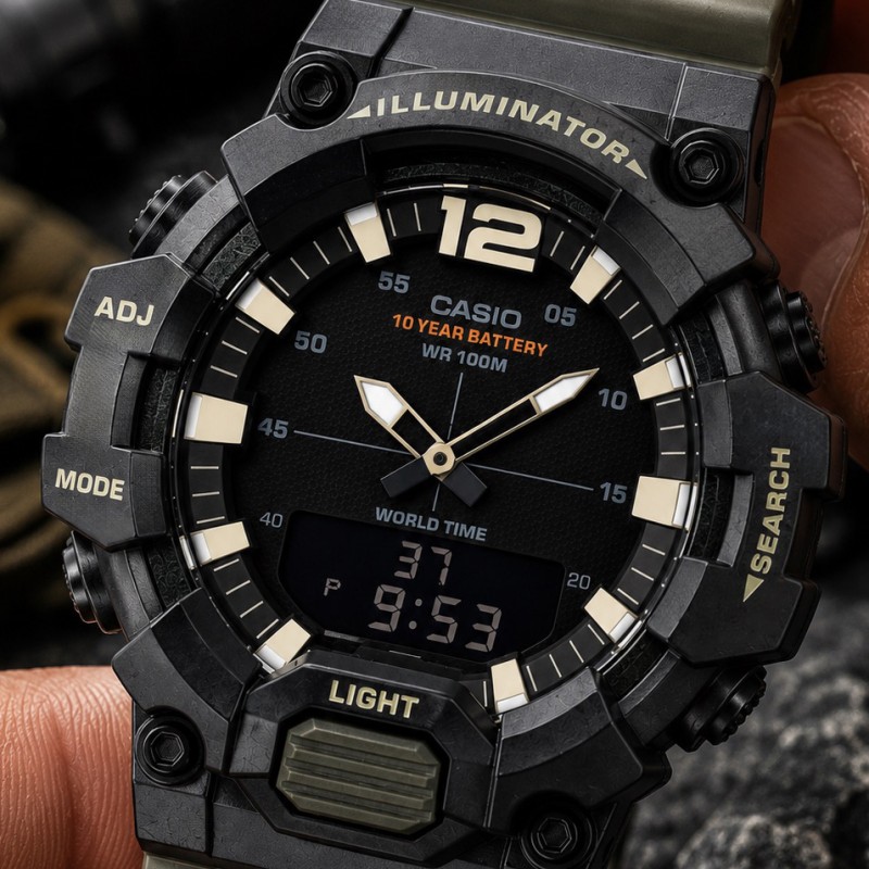 Мужские часы Casio HDC-700-3A спортивные с водозащитой 10 ATM и комбинированным циферблатом