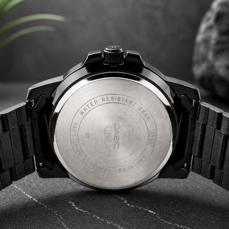 Мужские часы Casio MTP-VD01B-1B с минеральным стеклом и черным металлическим браслетом