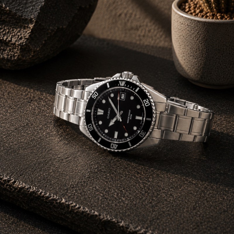 Чоловічий годинник Casio MDV-10D-1A1 класичний сталевий браслет водонепроникність 5 ATM