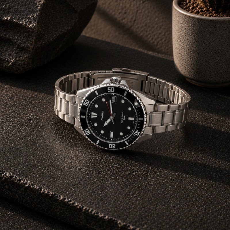Чоловічий годинник Casio MDV-10D-1A1 класичний сталевий браслет водонепроникність 5 ATM