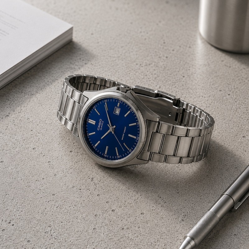 Чоловічий годинник Casio MTP-1183A-2A Classic з синім циферблатом та сталевим браслетом