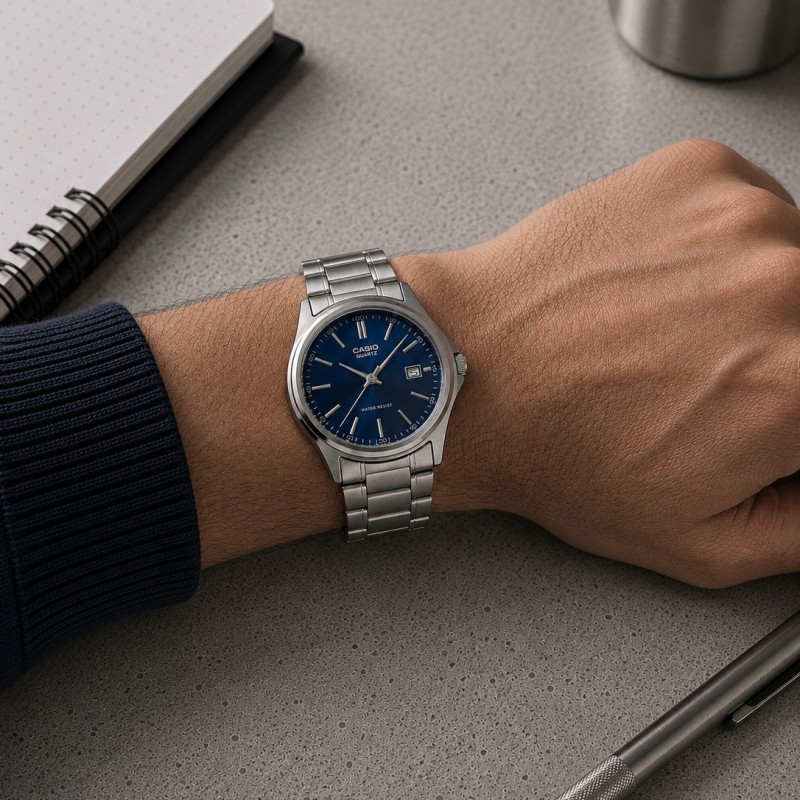 Чоловічий годинник Casio MTP-1183A-2A Classic з синім циферблатом та сталевим браслетом