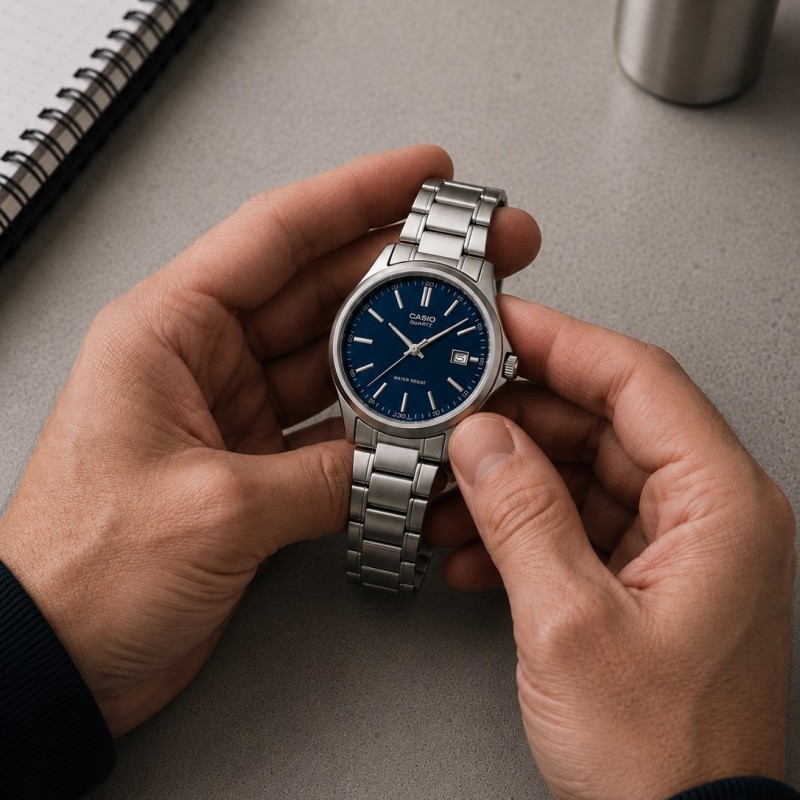 Чоловічий годинник Casio MTP-1183A-2A Classic з синім циферблатом та сталевим браслетом