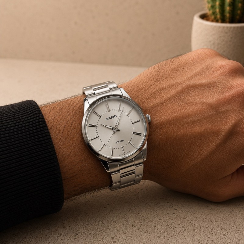 Чоловічий годинник Casio MTP-1303D-7A — класична модель зі сріблястим циферблатом та мінеральним склом