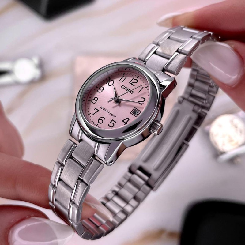 Женские часы Casio LTP-V002D-4B — Классическая модель с розовым циферблатом и датой