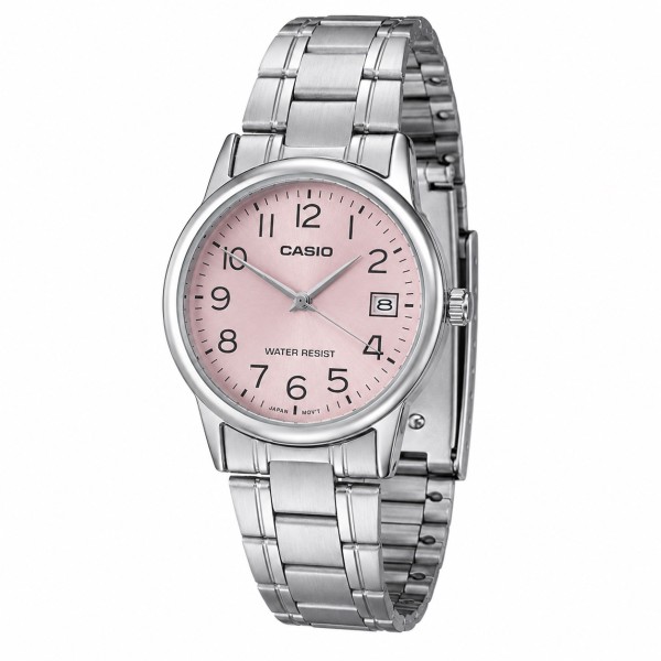 Женские часы Casio LTP-V002D-4B — Классическая модель с розовым циферблатом и датой