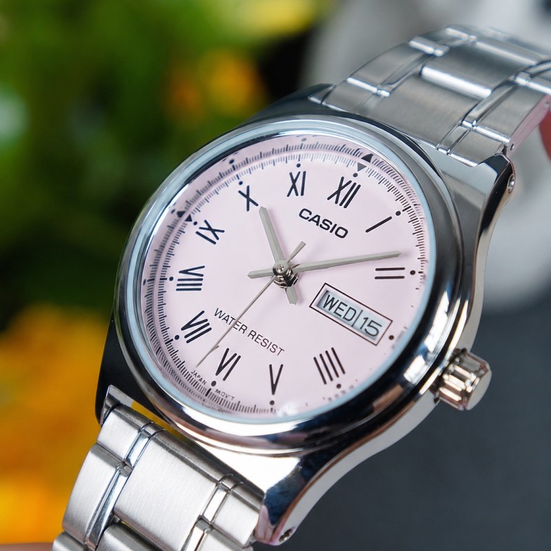 Женские часы Casio LTP-V006D-4B Classic — стальной браслет, розовый циферблат, календарь