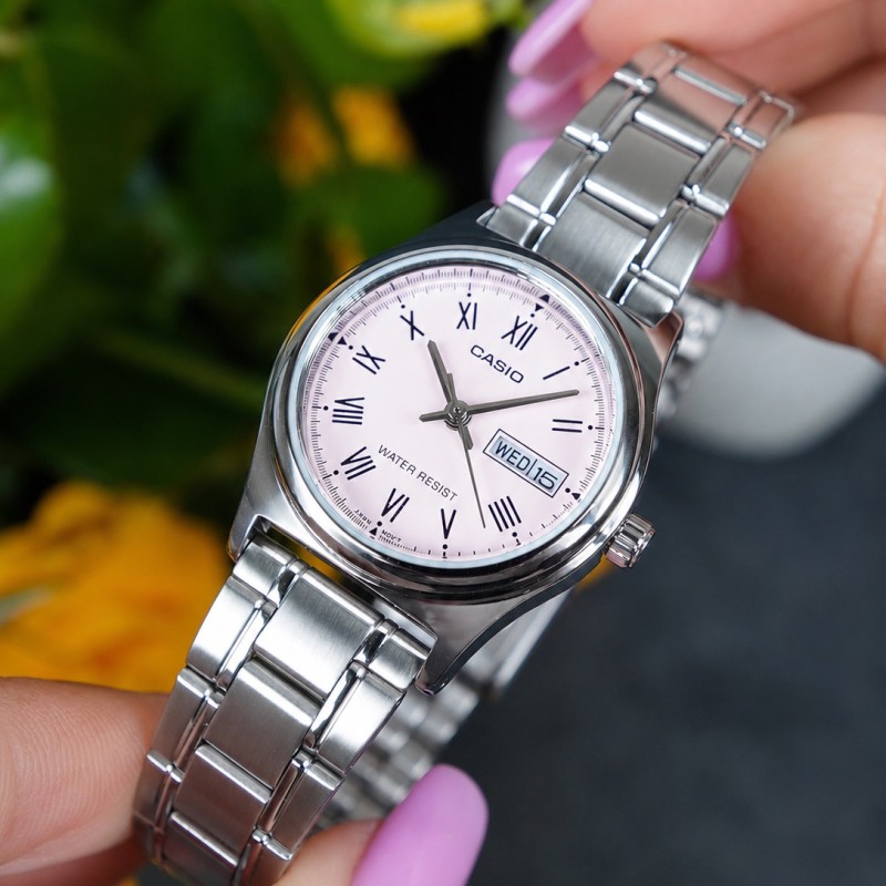 Женские часы Casio LTP-V006D-4B Classic — стальной браслет, розовый циферблат, календарь