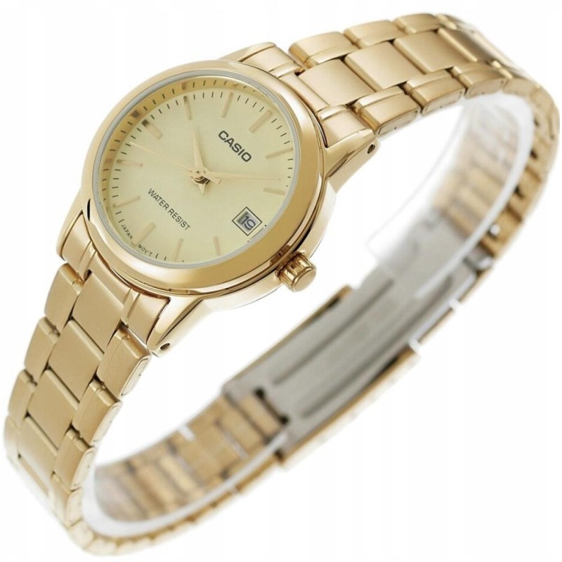 Женские часы Casio LTP-V002G-9A золотистые с датой и минеральным стеклом