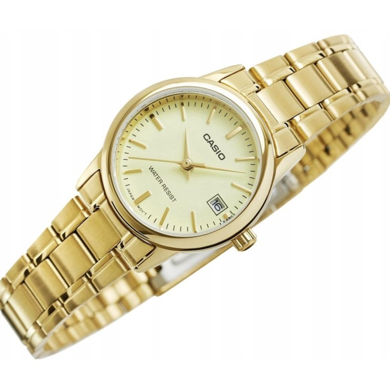 Женские часы Casio LTP-V002G-9A золотистые с датой и минеральным стеклом