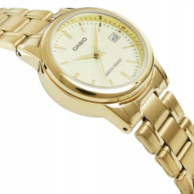 Женские часы Casio LTP-V002G-9A золотистые с датой и минеральным стеклом