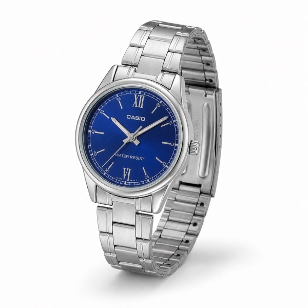 Женские часы Casio LTP-V005D-2B2 оригинал с синим циферблатом и минеральным стеклом