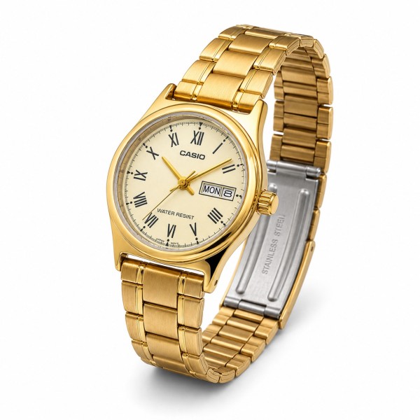Женские часы Casio LTP-V006G-9B в золотистом цвете с металлическим браслетом и минеральным стеклом