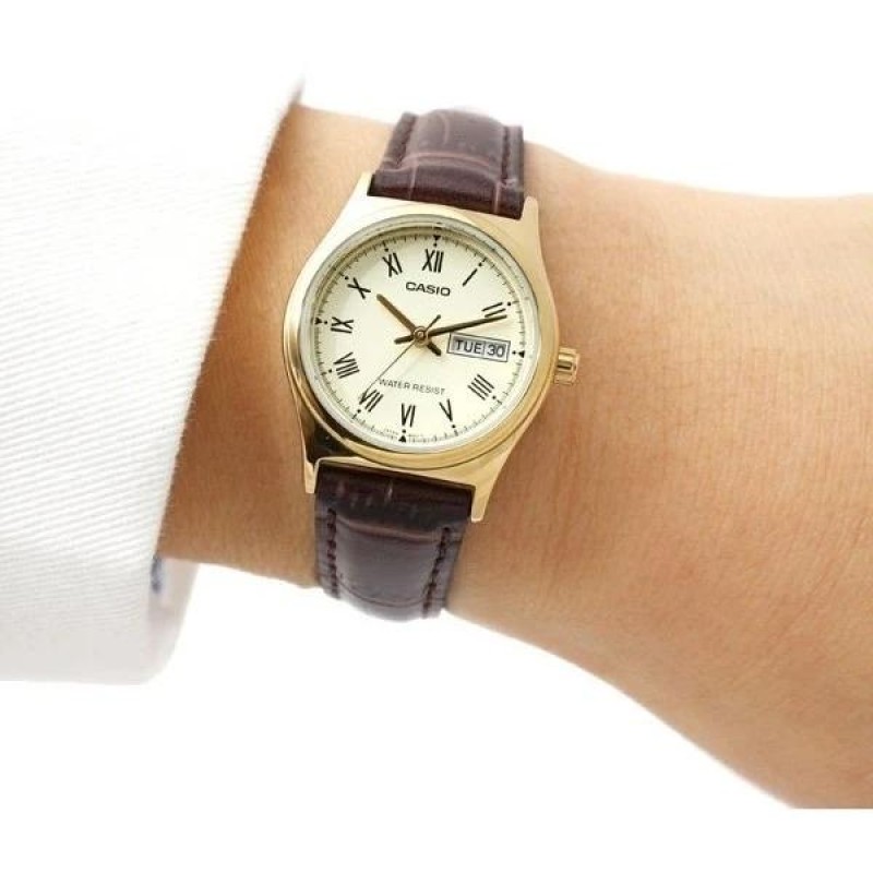 Женские часы Casio LTP-V006GL-9B Классические с кожаным ремешком и календарем