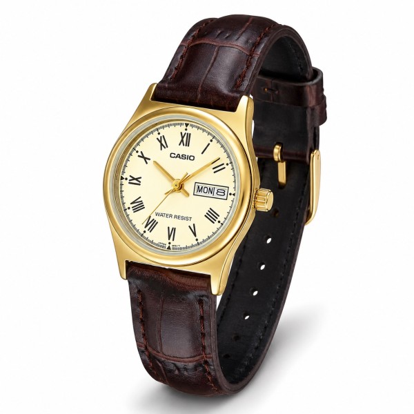 Женские часы Casio LTP-V006GL-9B Классические с кожаным ремешком и календарем