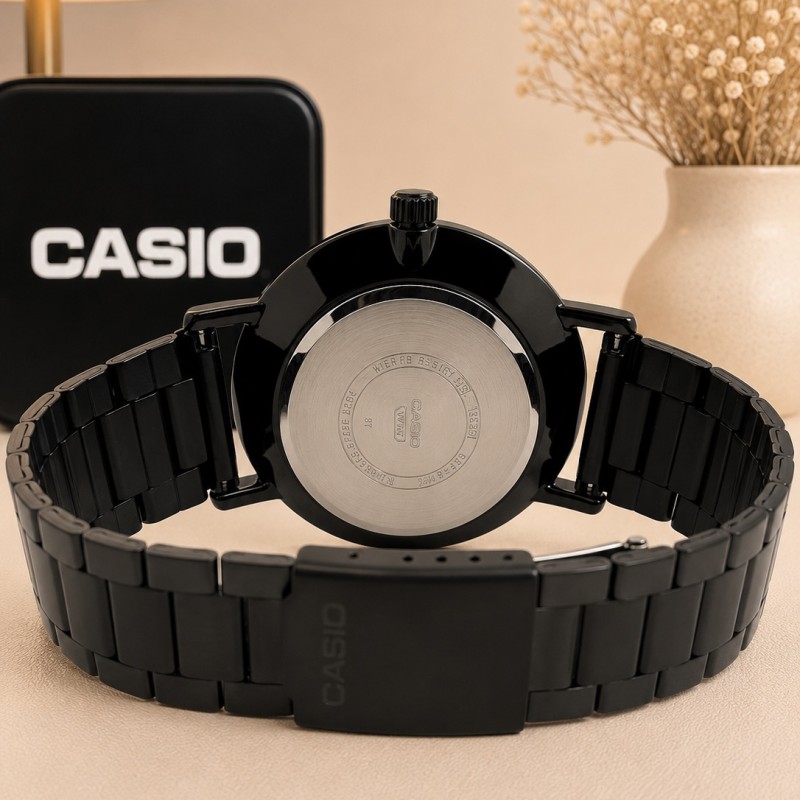 Чоловічий годинник Casio MTP-VT01B-1B з мінеральним склом та чорним сталевим браслетом