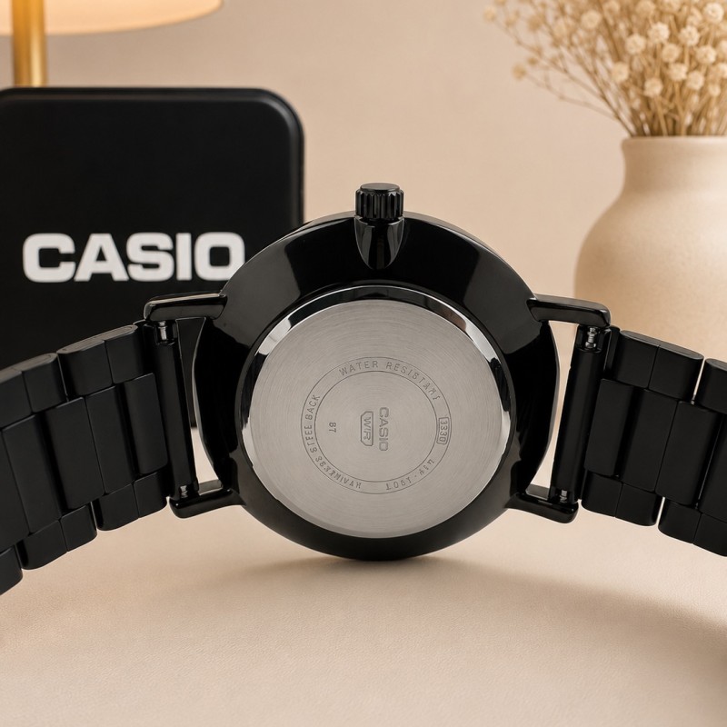 Чоловічий годинник Casio MTP-VT01B-1B з мінеральним склом та чорним сталевим браслетом