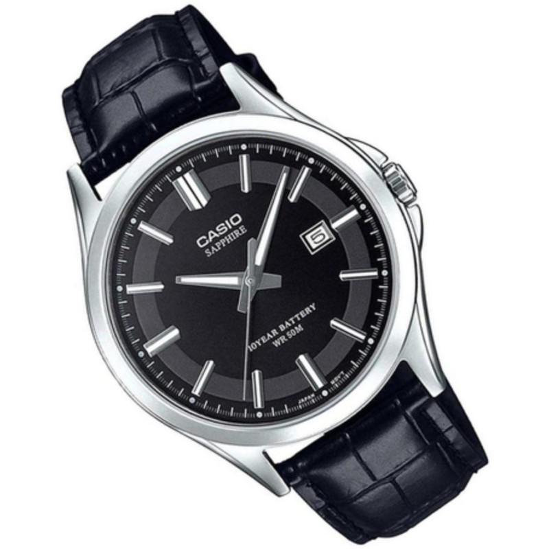 Чоловічий годинник Casio MTS-100L-1A з сапфіровим склом та шкіряним ремінцем